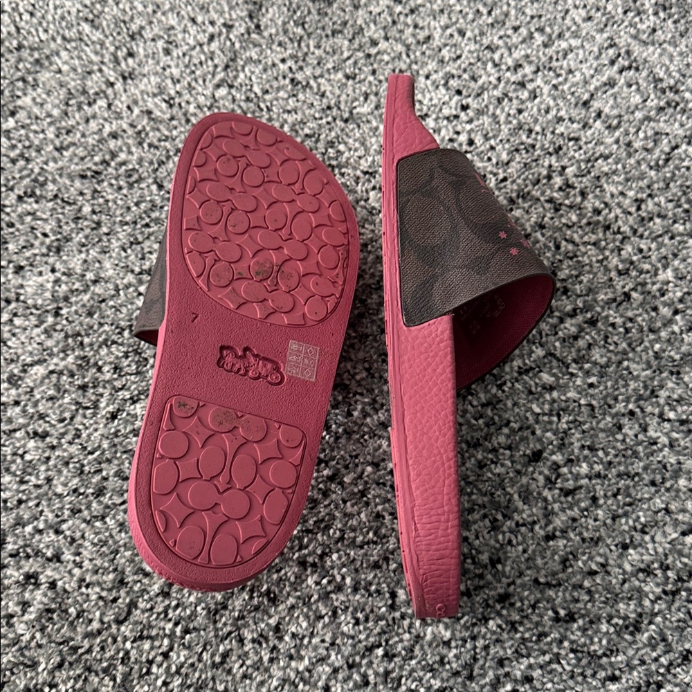 Coach Burgundy and Black Logo Slide Sandals - Picture 3 of 6